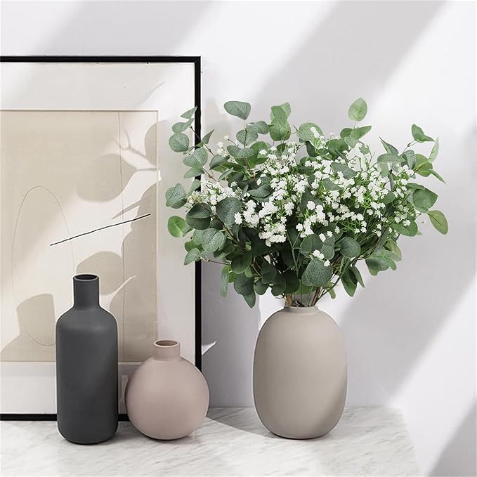 Beferr 5pcs Eucalyptus Stems & 6pcs Babys Breath Artificial Flowers Faux Greenery Bouquets for Wedding Table Centerpiece Home Decor