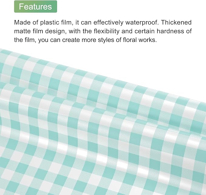 MECCANIXITY Flower Wrapping Paper Waterproof Floral Wrap Plaid Pale Blue Gift Packaging 22.8 x 22.8 Inch Used for DIY Crafts Bouquet Packaging 10 Pcs