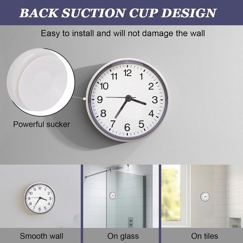 AOZBZ Waterproof Shower Clock - Battery Operated with Suction Cup Mount | Small White Bathroom Timer