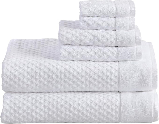 Great Bay Home Bath Towels - 100% Cotton 6 Piece Bath Sheet Set - Diamond Waffle Weave - Absorbent, Durable, Quick-Dry Towels for Bathroom (Optic White)