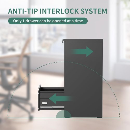 Regine Switzerland 3 Drawer Vertical File Cabinet - Metal Filing Cabinet with Lock for Legal/Letter Size Folders | Anti-Tipping Design, Black