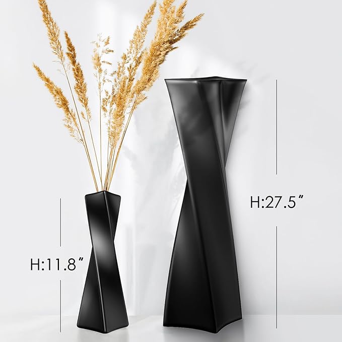 Black Tall Floor Vase 27.5in Resin Black Heart Shaped Vases Perfect for Dry or Faux Flowers Entryway Large Decorative Standing Vase for Living Room Home Corner Indoor Office