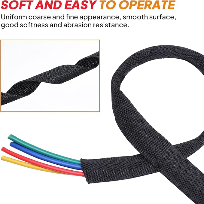 Black 2:1 Ratio Automotive Heat Shrink Braided Sleeving,Wear-Resistant Flat Woven Shrinkable Sleeve Fabric Car Cable Wires Hoses Protection (1"-26ft)