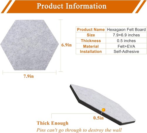 Skiennix 8Pcs Hexagon Felt Cork Board Tiles - Self-Adhesive DIY Bulletin Board for Home & Office Decor | Gradual Red