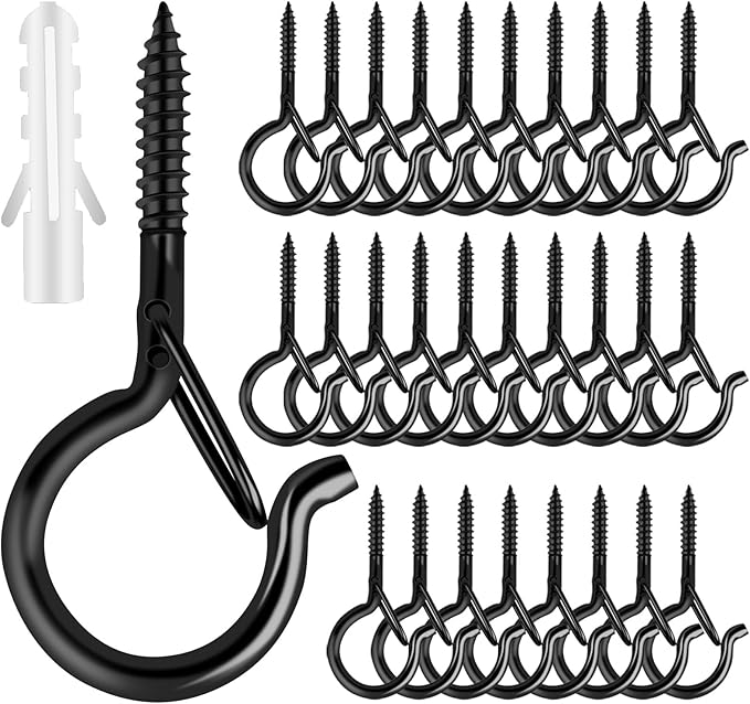 Q Hanger 35 Pcs Screw-in Hooks for Outdoor String Lights, Swivel Hanging Basket Patio Light Hooks with Safe Buckle Screw in Planter Eye Hooks for Wall Ceiling