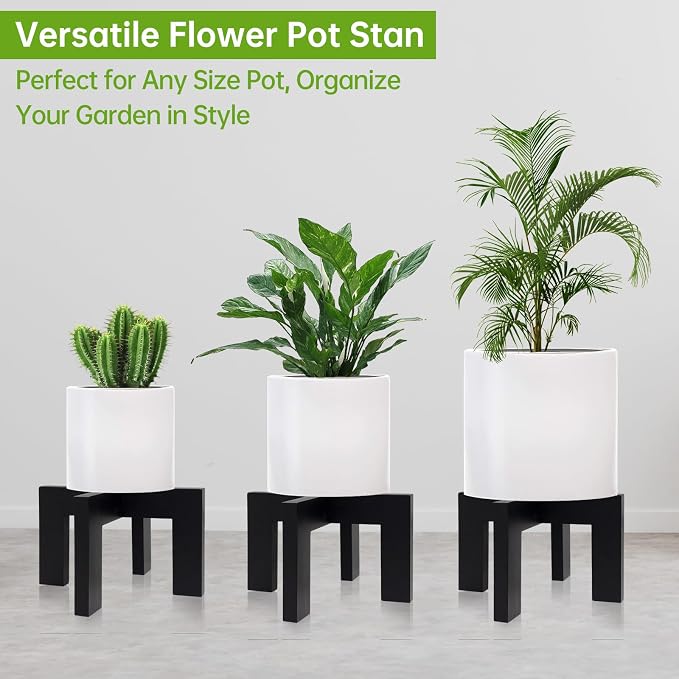 hismocal Wood Plant Stand Indoor/Outdoor for Plants, Large Size Planter Stand Holder,Sturdy and Stable Flower Pot Stand,Fits Most Size Flower Pots In Room (1 Pack-Black)