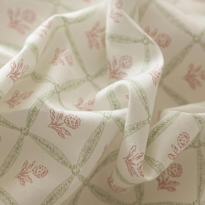 LifeTB Full Comforter Set Pink Flower Comforter with 2 Bowknot Pillowcases Chic Plaid Grid Prints Floral Bedding Comforter Boho Farmhouse Bedding Set French Country Style Botanical Comforter Set