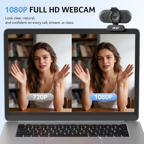 Acer 1080p Webcam - USB Plug and Play Camera with Noise Cancellation | Ideal for Streaming & Online Meetings