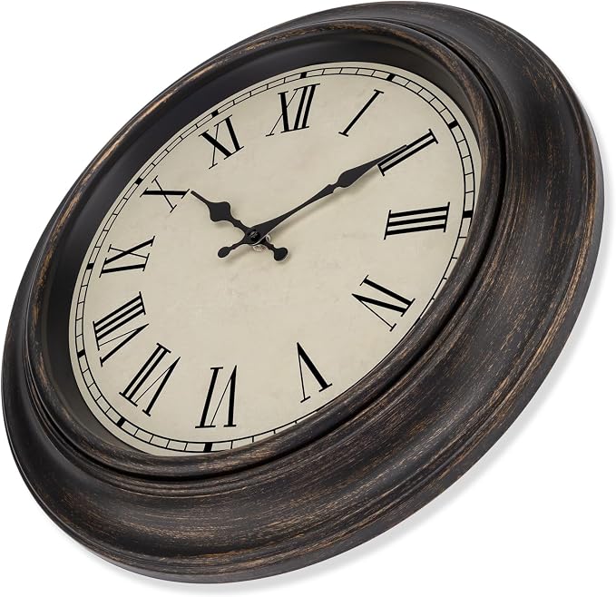 Foxtop Large Bronze Wall Clock 18 Inch Silent Non Ticking Battery Operated Classic Vintage Retro Wall Clock Decorative for Living Room Kitchen Home Office (Roman Numerals)
