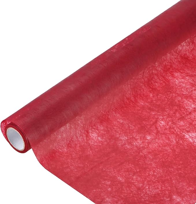 M METERXITY Korean Cotton Floral Wrapping Paper 1Roll [Red] - 9m x 58cm (29.5ft x 23in), Translucent & Waterproof Flexible for Bouquets, Gift Packaging, Wedding, Florist Use