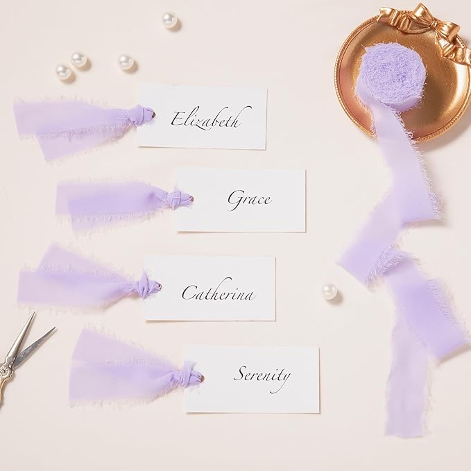 DORIS HOME Light Purple Chiffon Ribbon for Flower Bouquet, 1" x21Yd Fabric Ribbon for Gift Wrapping, Handmade Frayed Ribbon for Wedding Invitations/Christmas Decorations