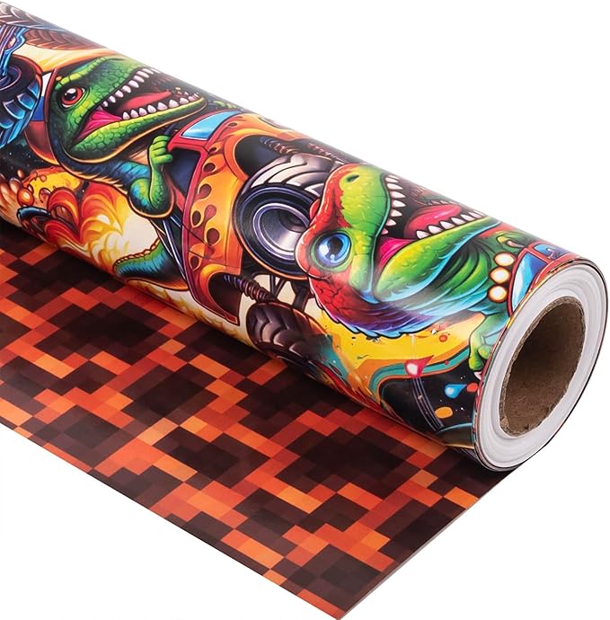 Altarho Reversible Monster Truck Wrapping Paper Roll For Kids Boys Dinosaur Racing Car and Lava Gift Wrap Sheets for Volcano Halloween Baby Shower Birthday Party Decoration Total 28.5sq.ft