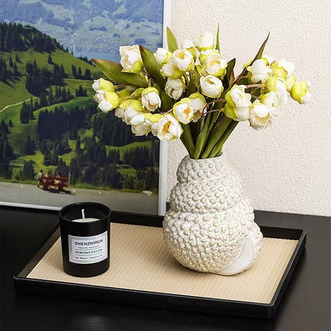 Unique White Ceramic Conch Vase - Cute Wabi-Sabi Style Handmade Flower Vase,Charming Modern Boho Ins Style Decorative Vases for Flowers,Great for Living Room,Shelf,Bookshelf and Entryway Décor