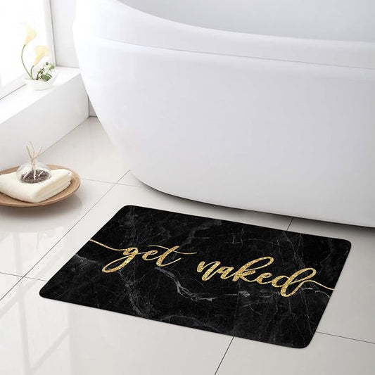 LB Black Marble Bath Mat Funny Gold Get Naked Area Rug for Bathroom Luxury Geomtric Doormat Non Slip Memory Foam Super Absorbent Floor Mats,24x16 Inch