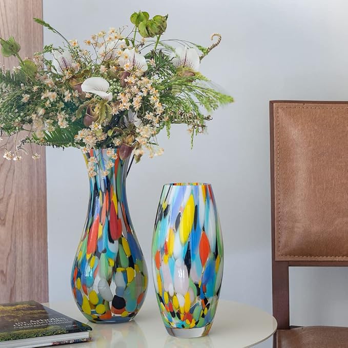 Ca D Oro Colored Glass Vase Confetti Effect Hand Blown Murano-Style Art Glass for Flower, Room Decoration and Centerpiece - Model Nº 83