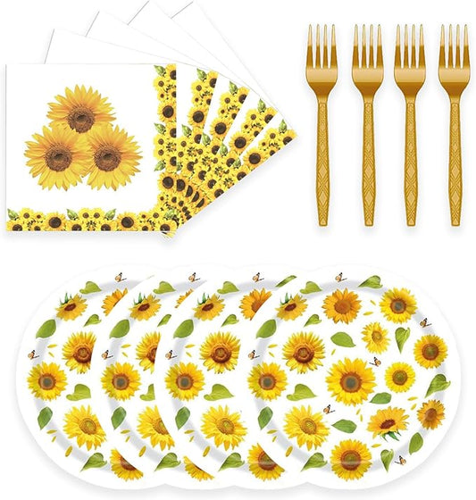 72 Pcs Sunflower Paper Plates and Napkins Party Supplies , Floral Birthday Party Decorations Disposable Party Plates and Napkins Tableware Set for Summer Fall Wedding Baby Shower Serves 24 (Sunflower)