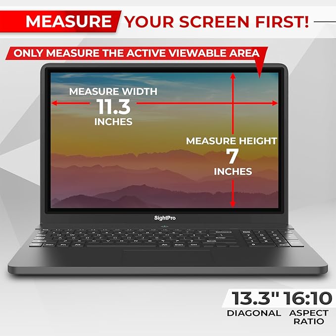 SightPro Magnetic Laptop Privacy Screen 13.3 Inch 16:10 - Removable Computer Privacy Filter Shield and Protector