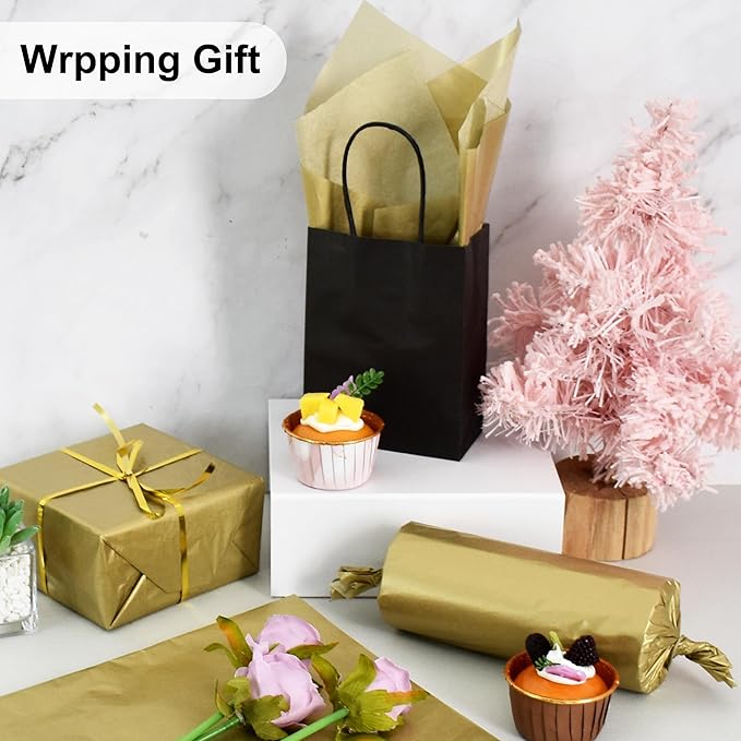 BEISHIDA 100 Sheets Gold Tissue Paper Bulk, Metallic Wrapping Tissue Paper for Gift Bags, 14 x 20 Inch Gift Wrap for Birthday Wedding Graduation DIY Crafts Holiday Flowers