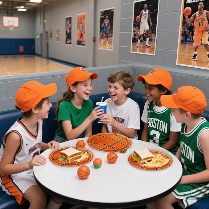 50PCS Basketball Party Paper Plates 7 Inch, Disposable Basketball Birthday Party Supplies Cake Dessert Plates for Birthday Baby Shower Sports Event Decorations