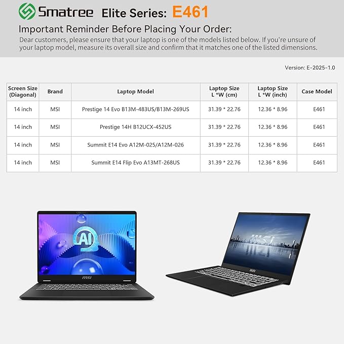 Smatree Laptop Sleeve for 14 inch MSI Summit E14 Flip Evo A13MT, for 14inch Summit E14 Evo A12M, for 14 inch MSI Prestige 14Evo B13M, for 14inch Prestige 14H B12UCX Case with Pocket (E461)