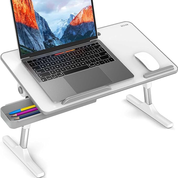 Besign LT05 Adjustable Laptop Table, Lap Desk, Portable Standing Bed Desk, Foldable Sofa Breakfast Tray, Notebook Computer Stand for Reading and Writing, Medium Size, White