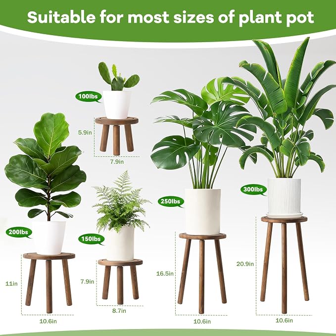 5-Pack Wood Plant Stands Indoor, Single Plant Stand for 6-22 Inch Pots, Mid-Century Modern Plant Stool, Tall Plant Stand for Large Plants Perfect Fit for Living Room, Balcony, Office(Dark Brown)