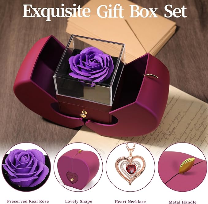 Preserved Purple Real Rose, Gifts for Mom, Wife, Girlfriend, Women, Her on Mothers Day, Birthday, Anniversary, Thanksgiving, Christmas, Valentines Day