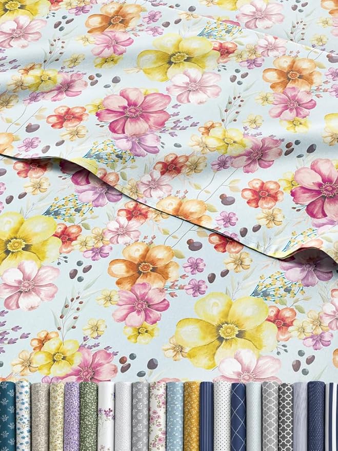 Floral Sheets - Watercolor Floral Bed Sheet Set - 1 Flat, 1 Fitted & 1 Pillowcase w/ Deep Pockets - Wrinkle & Fade Free - Boho Botanical Bedding - Ultra-Soft, Breathable and Cooling - Twin Size