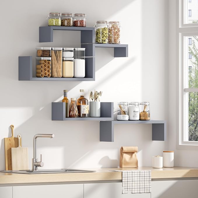 SRIWATANA Floating Shelves for Wall, Wall Shelves for Bathroom, Bedroom, Living Room, Kitchen, Office, Wood Shelves for Home Decor Set of 5 (Weathered Grey)