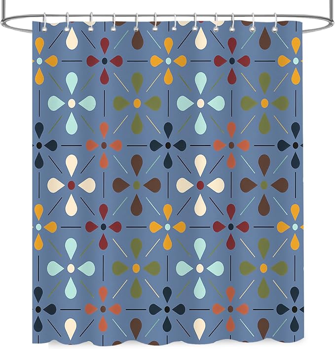 APROPHIC Mid Century Retro Shower Curtain 72x72 Inches, Vintage Geometric Pattern Bathroom Curtain with Hooks, Waterproof Polyester Fabric for Bath Shower, Machine Washable Home Decor, Navy Blue
