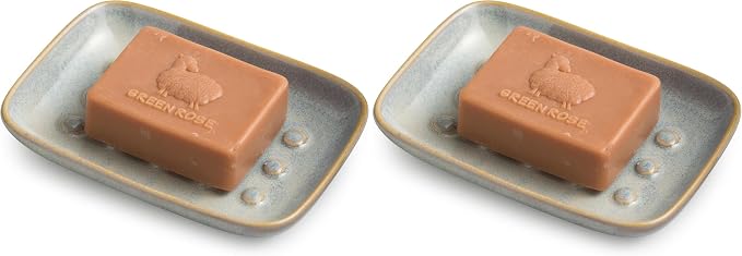 Soap Dish for Shower, Ceramic Soap Dish for Large Soap Bars, Non-Slip Soap Holder & Saver Tray with Floating Point Design for Bathroom, Shower, Kitchen Sink, Save Soap Loss (Pack of 2)