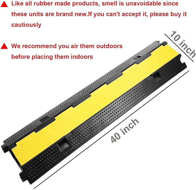 Reliancer 3 Pack Dual Channel Rubber Cable Protector Ramp 2 Channel Traffic Speed Bump 11000lbs Capacity Heavy Duty Driveway Hose Cover Ramp Cord Track Protector Wires Concealer w/Flip-Open Top Cover