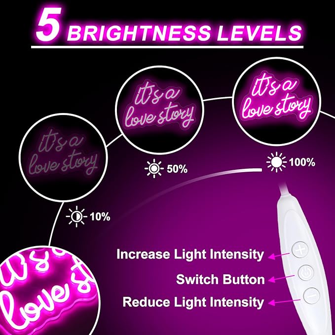 It's a Love Story Neon Signs for Wall Decor, Light Up Sign for Wedding, Engagement Decor,Dimmable Aesthetic Party Birthday Bedroom Bar Pub Club Wall Decor Decorations, Valentine's, Anniversary
