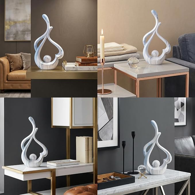 Blue Sculpture Home Decor, Dining Room Table Centerpiece, Ceramic Statue Table Decoration for Living Room, Abstract Sculpture Bookshelf tv Stand Entry Table Decor