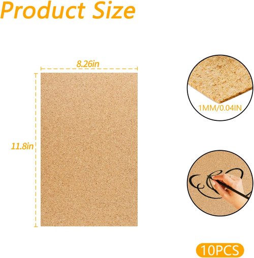 Cork Sheets by [Brand Name] - 10 PCS Self-Adhesive Tiles for Coasters & DIY Crafts | 11.69x8.26 Inches