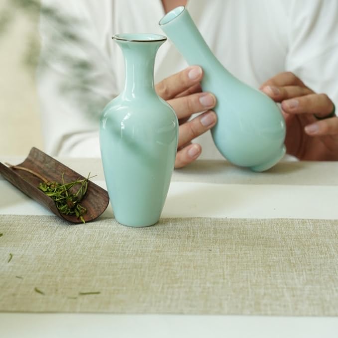 Vase Set of 2 – Handmade Ceramic Flower Vases (8in & 6in), Sage Jade Green Pottery Home Decor for Japandi or Modern Farmhouse Style