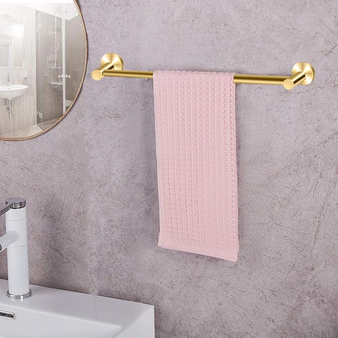 MGahyi Towel Racks for Bathroom-Adjustable Towel Holder(13.18inch-24inch) Sturdy and Rustproof Towel Bar Wall Mounted, Single Towel Bar Rod for Bathroom Accessories (Gold, 2Pcs-Towel Bar)