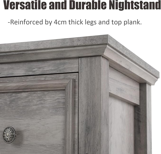 LGHM Large Nightstand with Charger Station, Dressers for Bedroom with 3 Drawers, 25.6" Tall Chest of Drawers Closet Organizers & Storage Clothes -Textured Borders for Living Room, Hallway, Gray