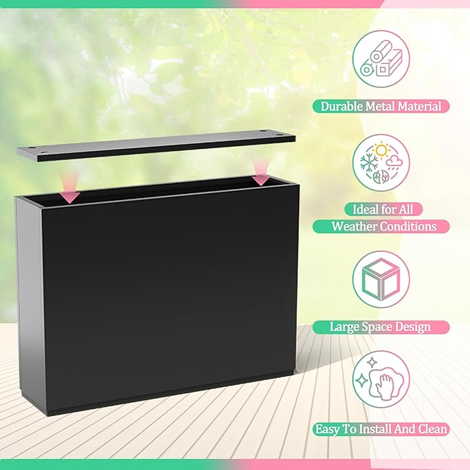 Metal Planter Box Rectangular Planter Box with Drainage Hole, Outdoor Large Planters, All-Weather Use, Rust-Resistance, for Flowers Plants, 35.4" L × 9.1" W × 25.6" H, Black