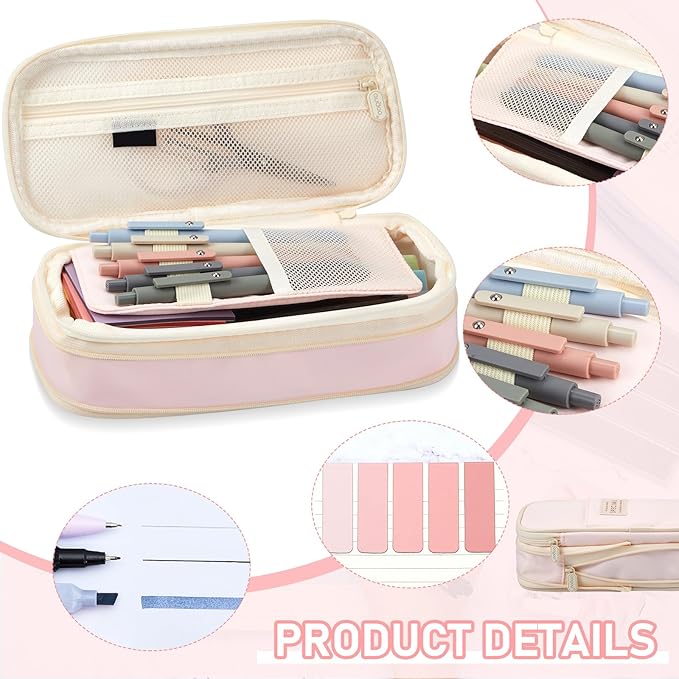Sinload 60 Pcs Aesthetic Book Annotation Kit School Supplies Cute Pencil Case 12 Highlighter 5 Gel Pen 6 Mechanical Pencil 5 Magnetic Bookmark 1220 Pcs Sticky Note Tab Student Stationary(Pink)