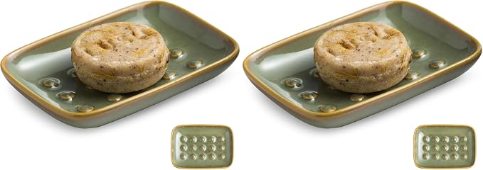 Soap Dish for Shower, Ceramic Soap Dish for Large Soap Bars, Non-Slip Soap Holder & Saver Tray with Floating Point Design for Bathroom, Shower, Kitchen Sink, Save Soap Loss (Pack of 2)