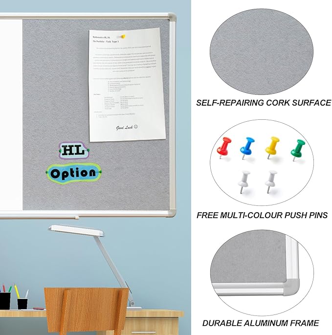 DEVELOP Grey Felt Bulletin & Magnetic Dry Erase Combo Board, 24 x 18 Inch, Wall Mounted Whiteboard/Grey Felt Bulletin Combination Board with Marker Tray, Pins, Eraser, Markers & Magnets