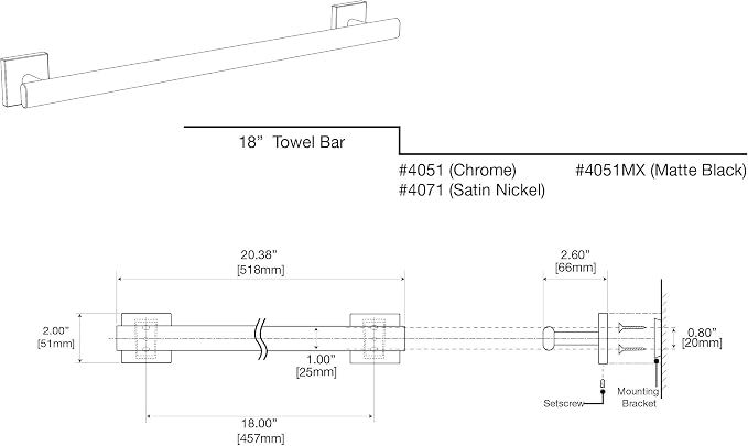 Gatco 4051MX Elevate Bathroom Towel Bar, 18-inch, Matte Black