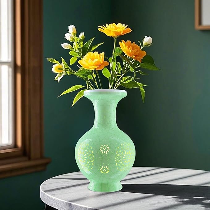 3D Puzzle Vase, 160 Curved Pieces DIY Flower Vase Craft Kit & 3D Puzzles for Adults, Creative Jigsaw Art Project Home Décor Centerpiece, (C-Jade Floral Carving)