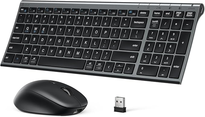 iClever DK05 Bluetooth Keyboard and Mouse Combo, Multi-Device Wireless Keyboard and Mouse (2.4GHz+Bluetooth), USB-C Rechargeable, Slim Compact Design, Comfortable Typing for PC/Laptop/Windows/Mac