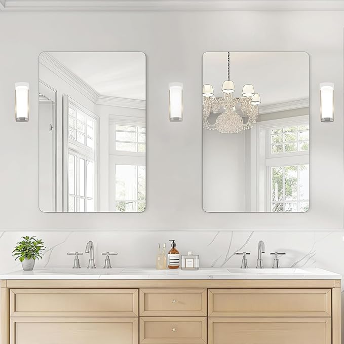 USHOWER 2-Pack Frameless Bathroom Mirror 20X30 Inch, Rectangle Wall Vanity Mirror for Over Sink, Bathroom, Bedroom, Entryway, Polished Edge, Tempered Glass