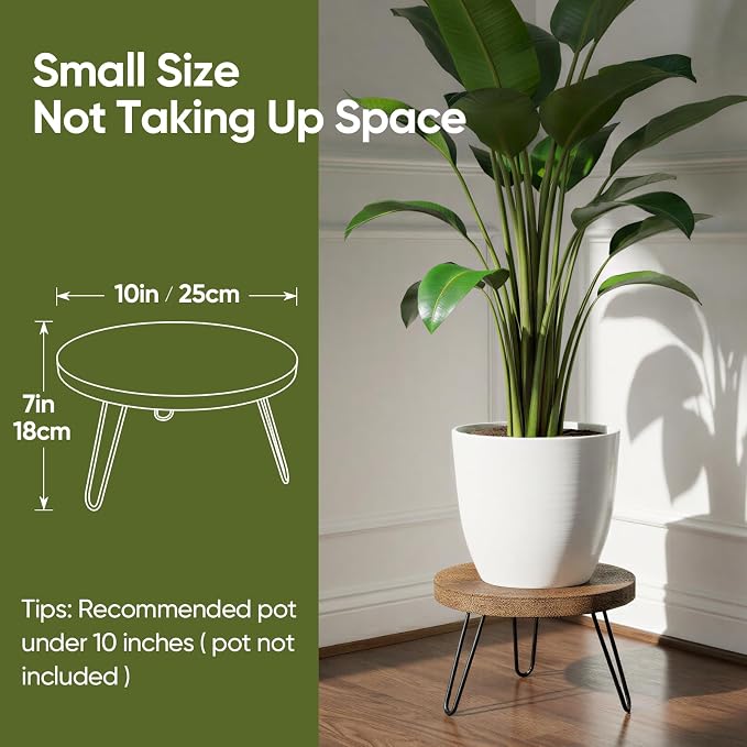 ROSSNY Small Indoor Plant Stand Stool: Fits for Under 10" Wide Pot - Wooden Plant Stool - Single Tier Short Round Plant Stool - Mid-century Modern Style for Indoor Outdoor Home Garden Décor, Dark Brown, 2 Pack (Without Pot)
