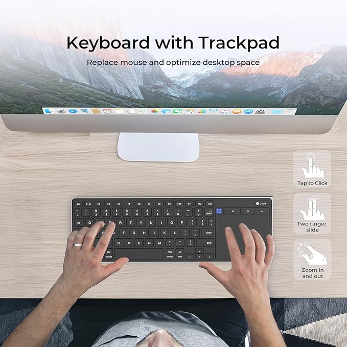 CZUR Portable Computer Keyboard with Trackpad, Rechargeable Bluetooth Keyboard with Touchpad, Wireless Ultra Slim Keyboard for PC/Laptop/Tablet/Phone, for Windows/Android