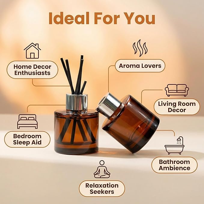 2PCS 50ml/1.6oz Glass Diffuser Bottles, Amber & Brown, Aromatherapy Storage Containers, Fragrance Accessories, DIY Replacement Diffuser Sticks, Home Decor