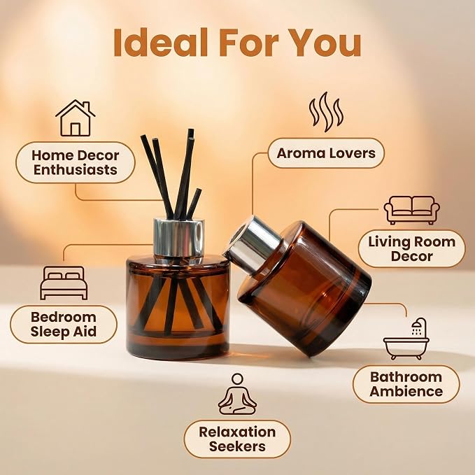 2 Pcs Empty Glass Aromatherapy Diffuser Bottles Essential Oils Containers Flower Bud Vases DIY Replacement Aromatherapy Diffuser Crafts Perfect for Home Fragrance Bathroom Decoration(Amber)